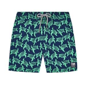Boys Tom and Teddy Navy and Green Turtle Swim Trunks Size 9-10 New NWT